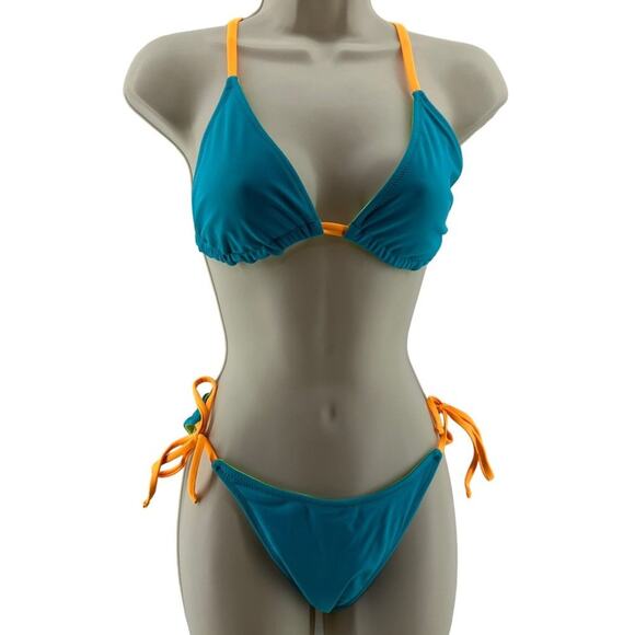 Womens Reversible Neon Blue and Green String Bikini Size Medium - Picture 1 of 5